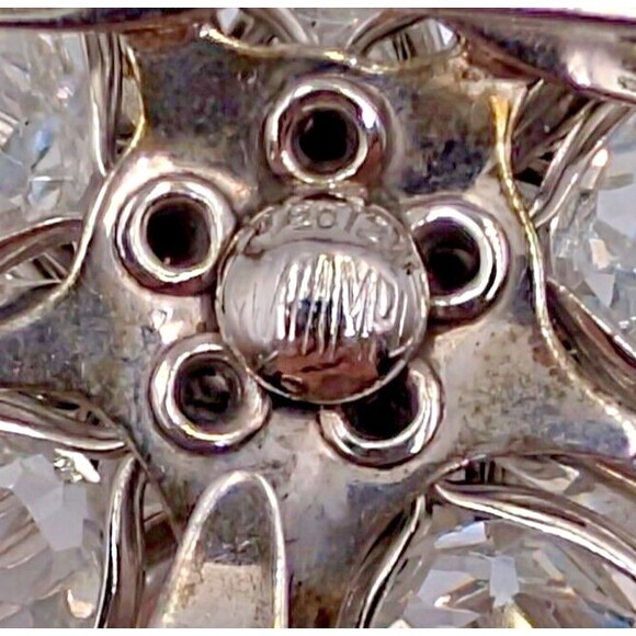 Vintage Walter Lampl 12K White Gold Filled Clear Crystal Flower Brooch Pendant - Picture 10 of 16